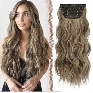 FESHFEN Clip in Hair Extensions - 20 Inch Caramel Brown Mixed Ash Blonde